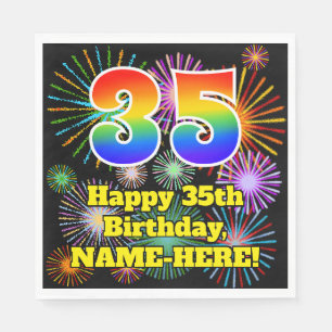 35. Geburtstag: Fun Fireworks Muster + Regenbogen Serviette
