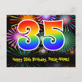 35. Geburtstag - Fun Fireworks Pattern + Regenboge Postkarte
