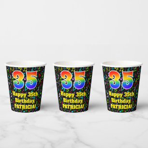 35. Geburtstag: Fun Musiknotens Muster, Regenbogen Pappbecher