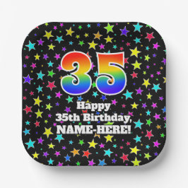 35. Geburtstag: Fun Stars Muster und Regenbogen "3 Pappteller