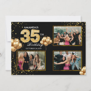 35. Geburtstag Gold Silber Schwarz Ballons Einladung