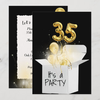 35. Geburtstag Goldballons in weißer Box Einladung