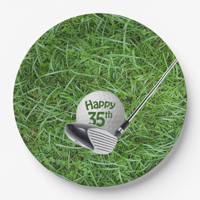 35. Geburtstag Golf Ball und Club Paper Plate Pappteller (Vorderseite)