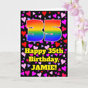 35. Geburtstag: Loving Hearts Pattern, Regenbogen Karte