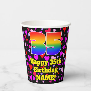 35. Geburtstag: Loving Hearts Pattern, Regenbogen Pappbecher