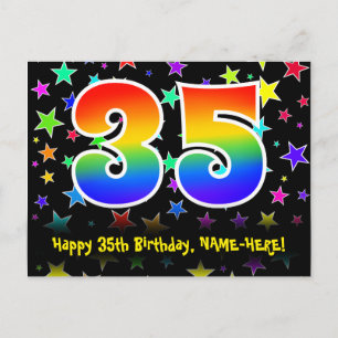 35. Geburtstag: Lustiges Sterne-Muster, Regenbogen Postkarte