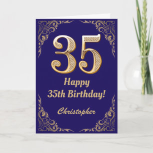 35. Geburtstag Navy Blue und Gold Glitzer Frame Karte