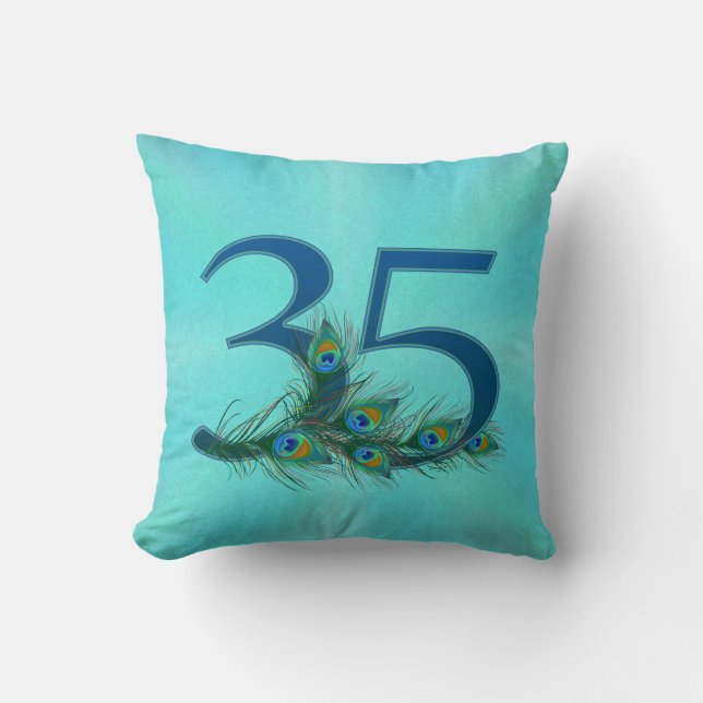 35. Geburtstag oder Jubiläum Pfauenfeder Kissen (Vorderseite)