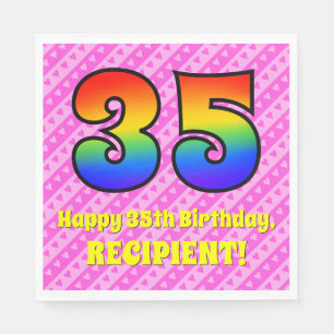 35. Geburtstag: Rosa Streifen und Herz, Regenbogen Serviette