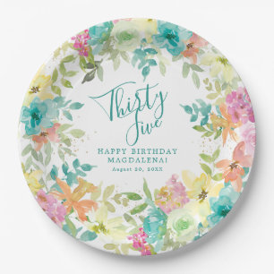 35. Geburtstag Sommer Watercolor Floral Pappteller