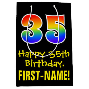 35. Geburtstag: Spaß, kühl, farbig, Regenbogen "35 Mittlere Geschenktüte