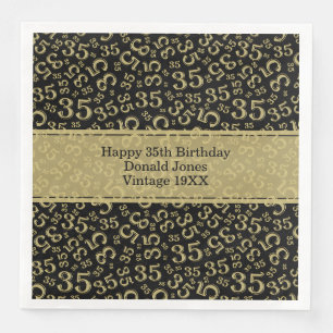 35. Geburtstag Zahlenmuster Gold/Weiß Serviette