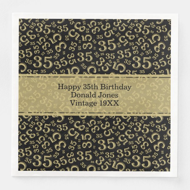 35. Geburtstag Zahlenmuster Gold/Weiß Serviette (Vorderseite)