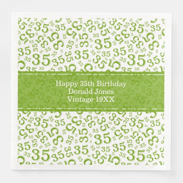 35. Geburtstag Zahlenmuster Grün/Weiß Serviette (Vorderseite)