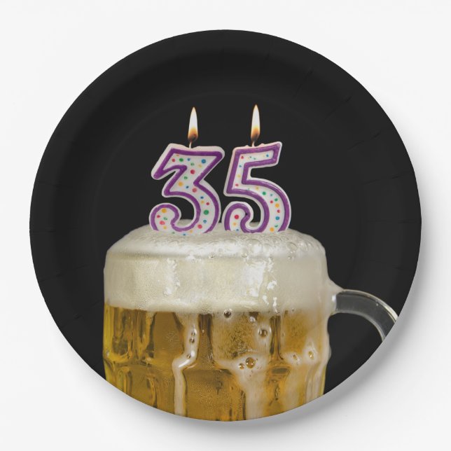 35. Geburtstagsbier auf schwarz Pappteller (Vorderseite)