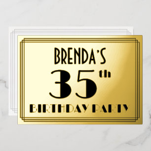 35. Geburtstagsfeier — Art Deco-Look „35“ + Name Folieneinladung