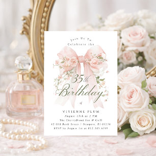 35. Geburtstagsfeier Rosa Coquette-Bow Rosen Blume Einladung