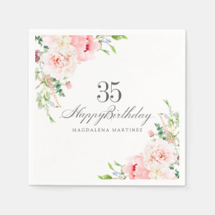 35. Geburtstagsfeier Zubehör Rosa Floral Benutzerd Serviette