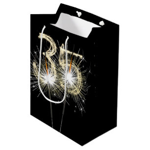 35. Geburtstagsparkler auf schwarz Mittlere Geschenktüte