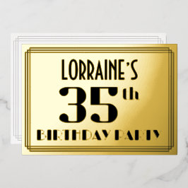 35. Geburtstagsparty: Art Deco Look "35" und Name Folieneinladung