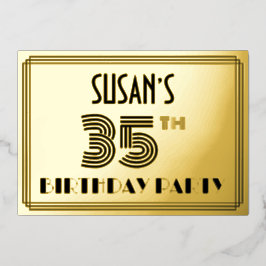 35. Geburtstagsparty — Art Deco Stil "35" & Name Folieneinladung