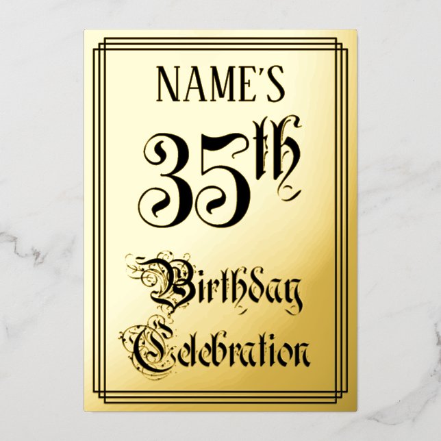 35. Geburtstagsparty — Elegantes Script + Individu Folieneinladung (Vorderseite)