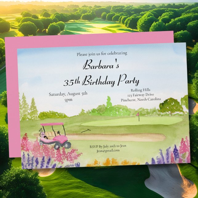 35. Geburtstagsparty Pink Golf Cart Golfplatz Einladung (Von Creator hochgeladen)