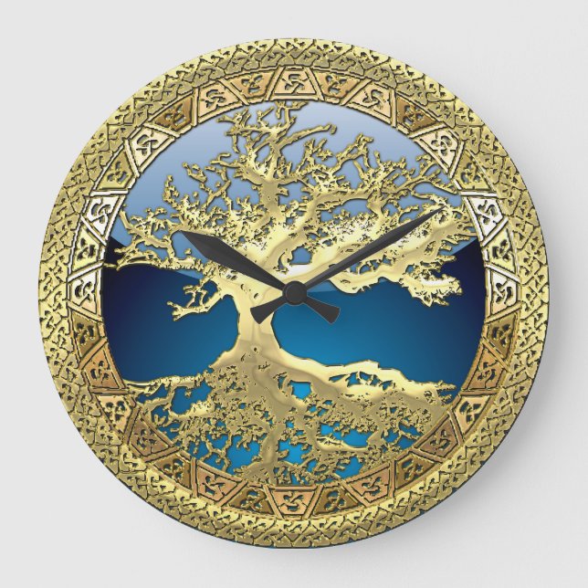[35] Golden Celtic Tree of Life Große Wanduhr (Vorderseite)