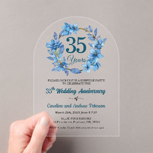 35. Hochzeitstag Blue Floral Surprise Acryleinladungen