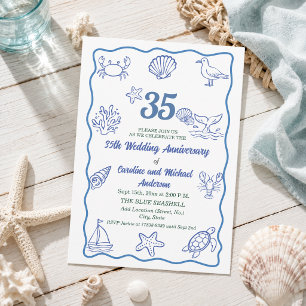 35. Hochzeitstag Chic handgezeichnetes Meerleben Einladung