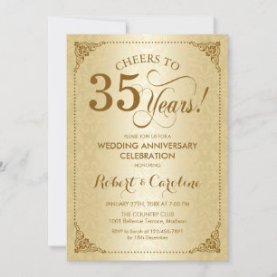 35. Hochzeitstag - Goldener Damast Einladung