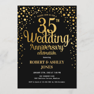 35. Hochzeitstag - Schwarz & Gold Einladung
