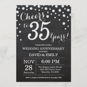 35. Hochzeitstag Schwarzes Silber Chalkboard Einladung