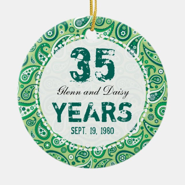 35. Jade-Hochzeitstag-Paisley-Monogramm Keramikornament (Vorne)