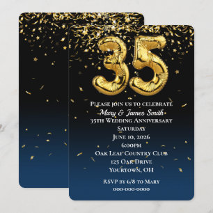 35 Jahre Gold Balloons & Confetti Einladung