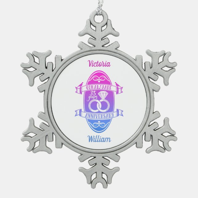 35 Jahre traditioneller Korallenjade 235 Jahre Schneeflocken Zinn-Ornament (Vorderseite)