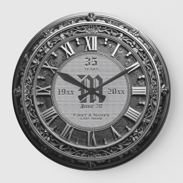35 Jahre Vintager Silberschau Hochzeitstag Große Wanduhr (Vorderseite)