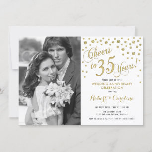35. Jubiläum mit Foto - Gold Weiß Einladung
