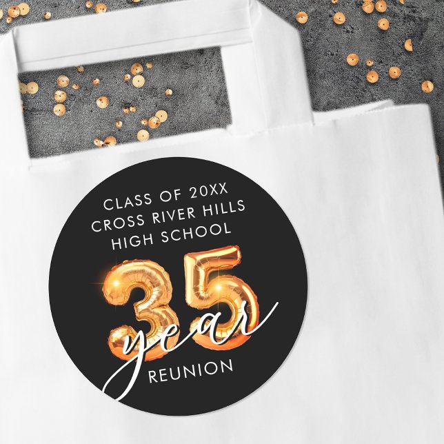 35. Klasse Wiedersehen Black Orange Balloon Number Runder Aufkleber (Von Creator hochgeladen)