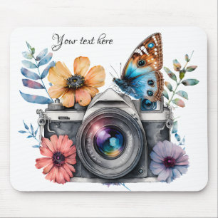 35 mm Kamera mit Blume und Schmetterling Mousepad