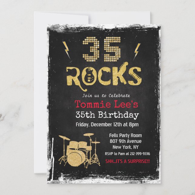 35 Rocks Rock Star Geburtstag Einladung (Vorderseite)