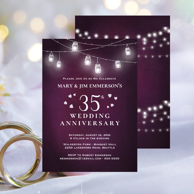 35. Wedding Anniversary String Lights Einladung (35th Wedding Anniversary String Lights Invitation)