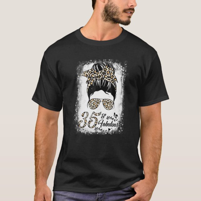 35 Years Old Fabulous Messy Bun Leopard 35th Birth T-Shirt (Vorderseite)