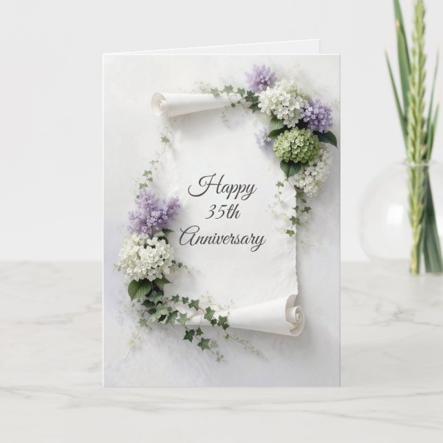 35th Anniversary Scroll Lilacs and Hydrangeas  Karte (Vorderseite)