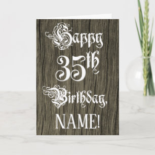 35th Birthday: Fancy, Elegant Text; Falsch Wood Lo Karte