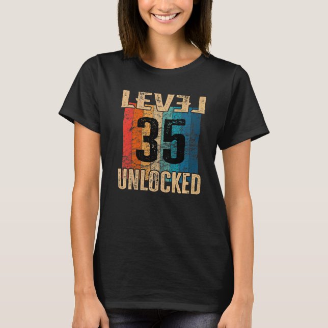 35th Birthday Level Unlocked Vintage Retro T-Shirt (Vorderseite)