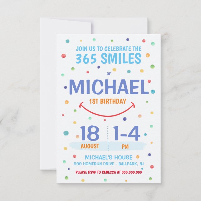 365 Smiles Invitation 1st Birthday (Vorderseite)