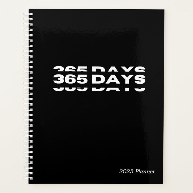 365 Tage Schwarzer 2025-Planer Planer (Vorderseite)