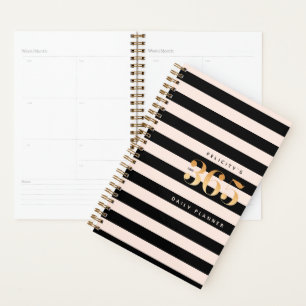 365 Tagesplaner   Chic Gold, Pink & Black Strip Planer