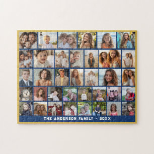 36 Foto-Collage - modernes Gitter - blau und gold Puzzle